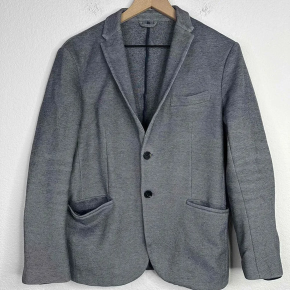 Zara Blazer Women's Medium Navy White Houndstooth 2‎ Button Notched Lapel Jacket - Picture 1 of 9